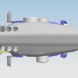 Motorcycle exhaust system below the engine - bottom view